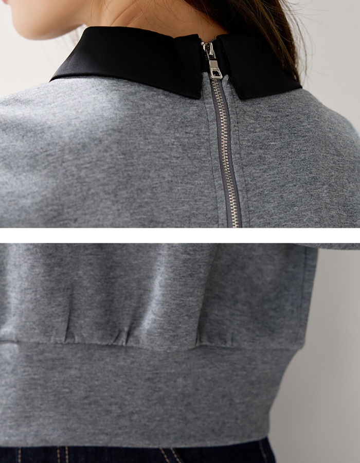 Bow France style autumn hoodie gauze mixed colors tops
