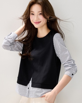 Casual stripe hoodie long sleeve splice tops
