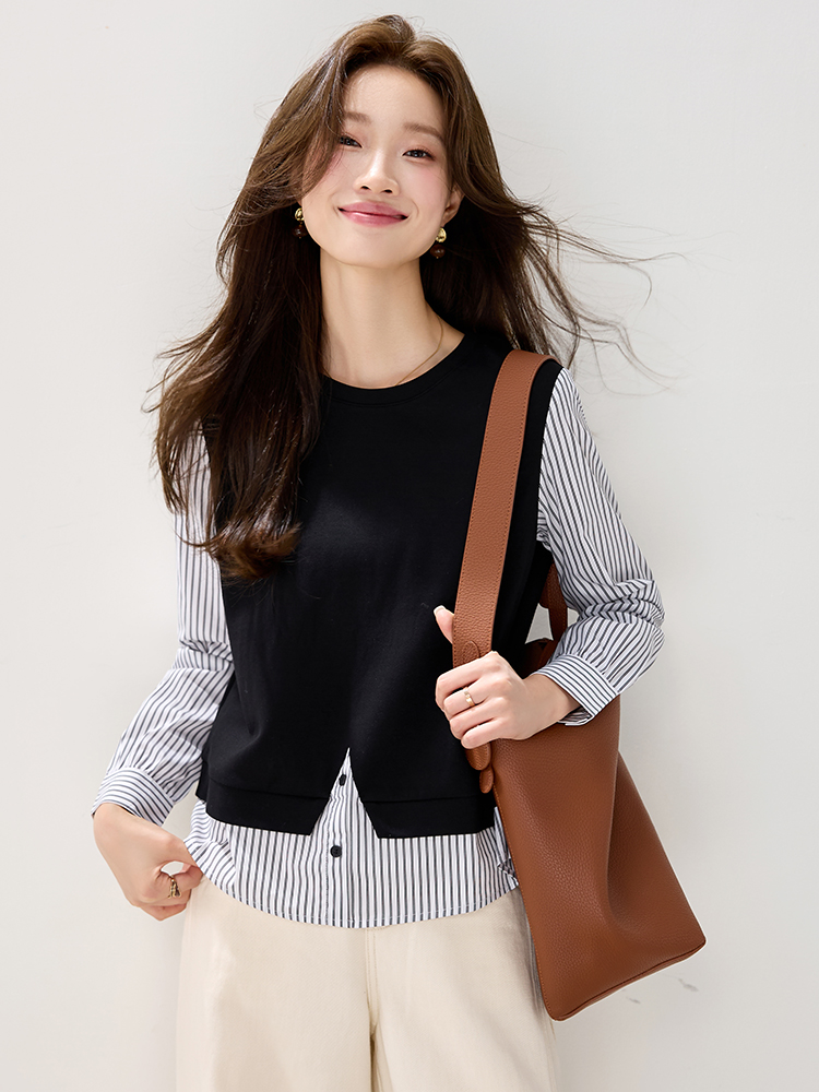 Casual stripe hoodie long sleeve splice tops