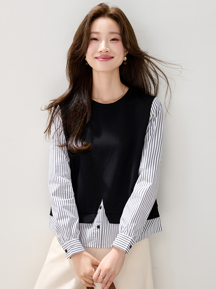 Casual stripe hoodie long sleeve splice tops