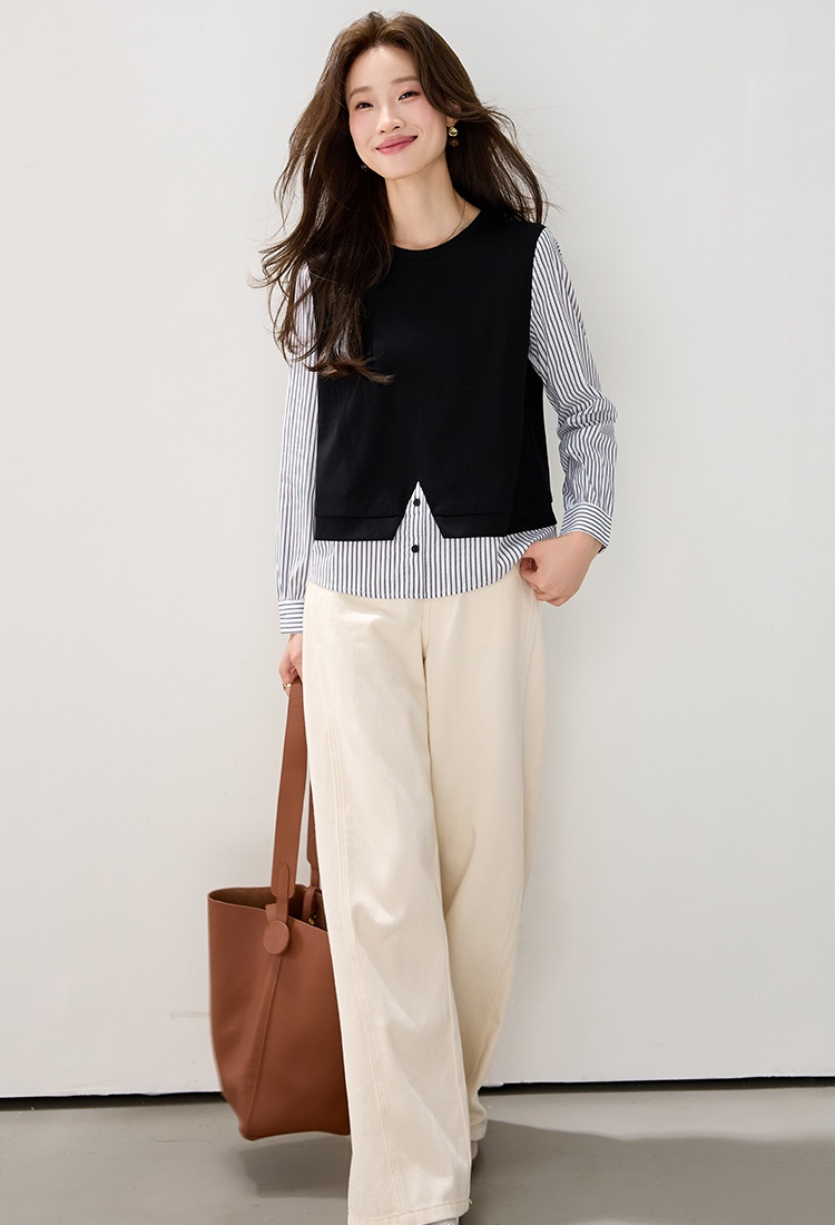 Casual stripe hoodie long sleeve splice tops