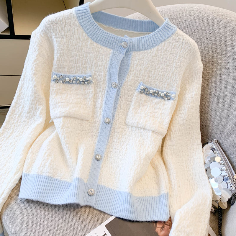 Spring and autumn cardigan diamond tops for women