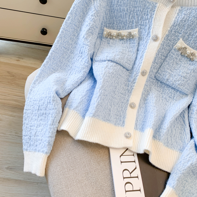 Spring and autumn cardigan diamond tops for women
