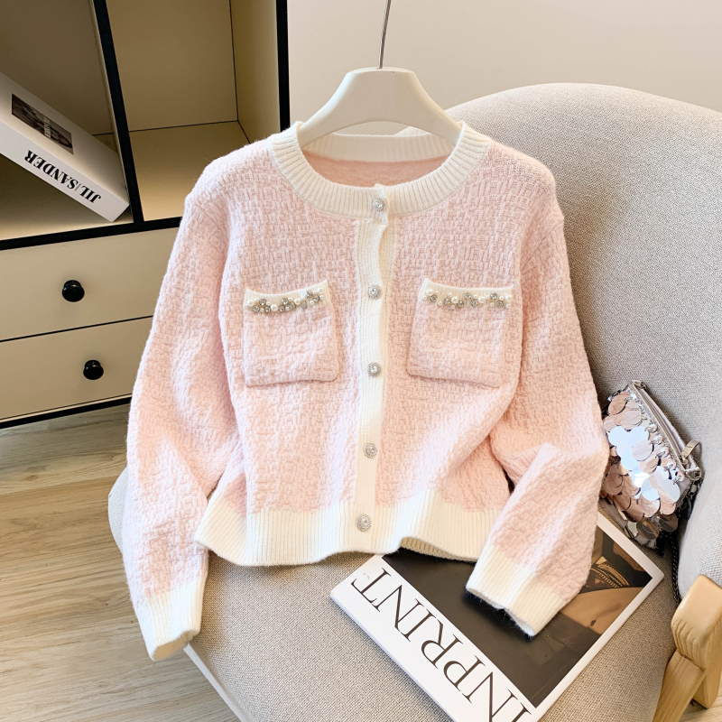 Spring and autumn cardigan diamond tops for women