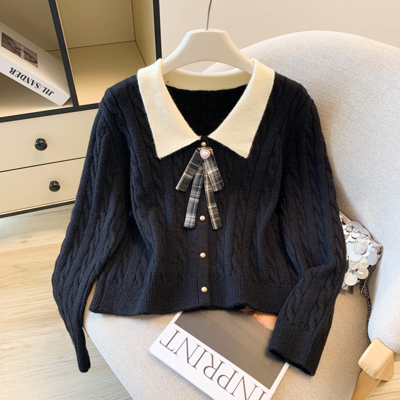 Bow college style tops autumn and winter slim sweater