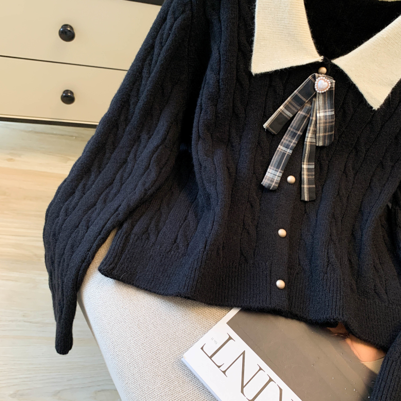Bow college style tops autumn and winter slim sweater