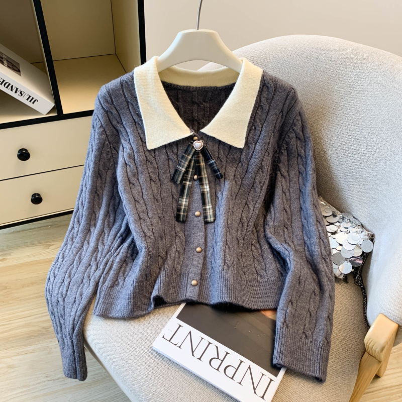 Bow college style tops autumn and winter slim sweater