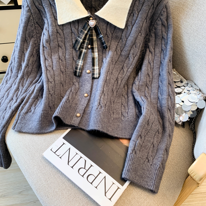 Bow college style tops autumn and winter slim sweater