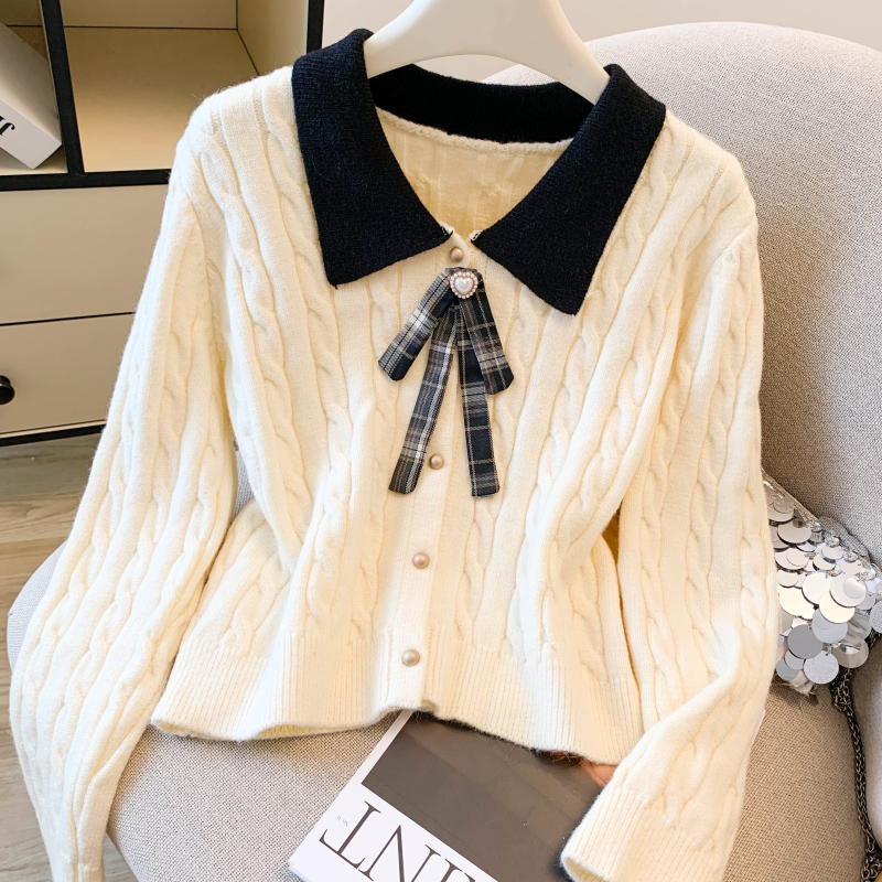 Bow college style tops autumn and winter slim sweater