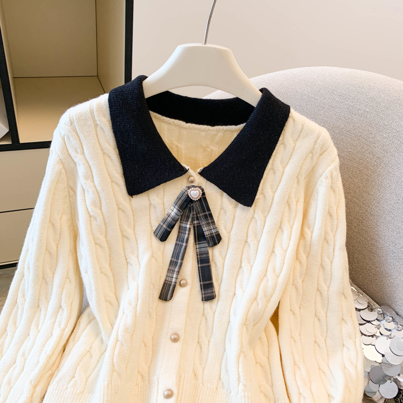 Bow college style tops autumn and winter slim sweater