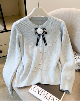 Bow autumn and winter tops flowers cashmere cardigan