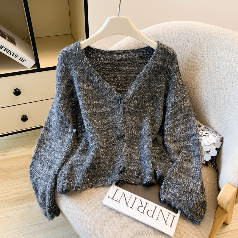 Korean style autumn sweater V-neck loose coat for women