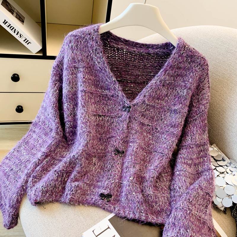 Korean style autumn sweater V-neck loose coat for women