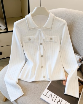 Beading France style tops light luxury bow sweater