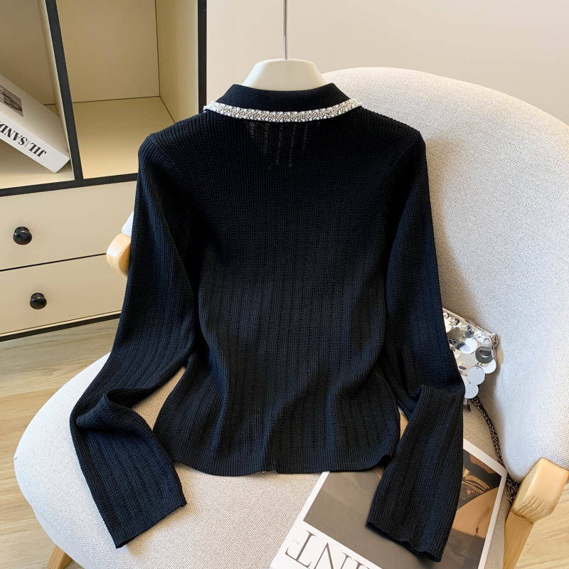 Beading France style tops light luxury bow sweater