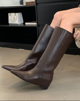 Fashion retro boots pointed straight thigh boots for women