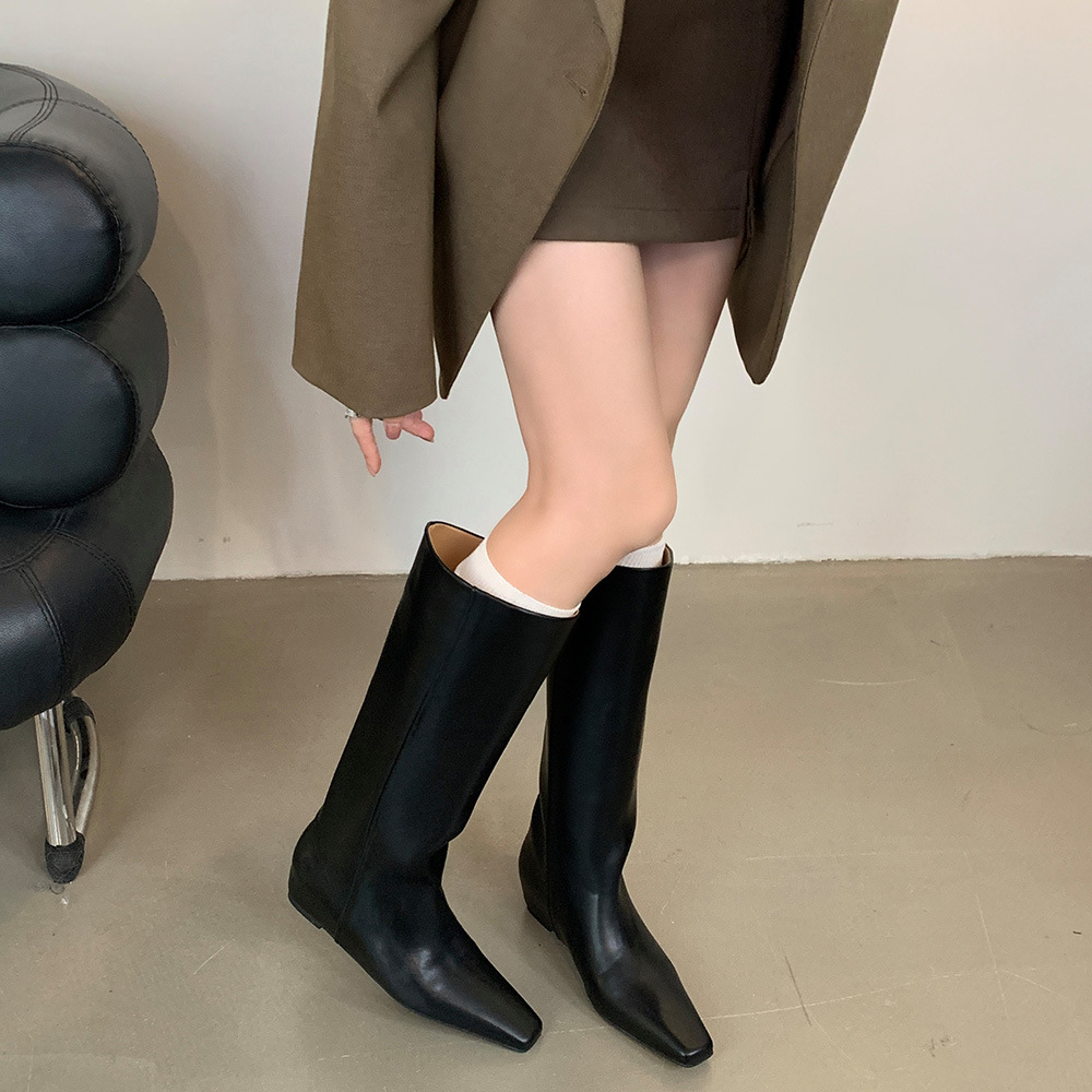 Fashion retro boots pointed straight thigh boots for women