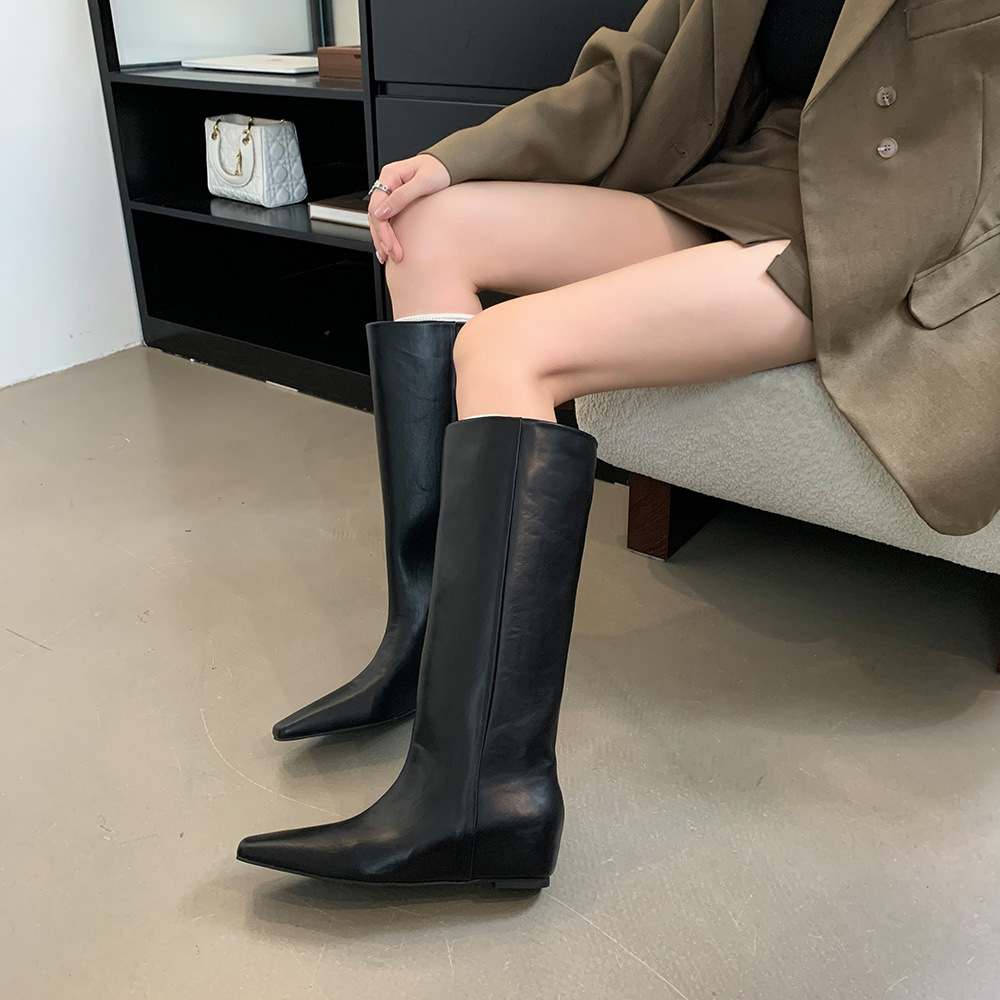 Fashion retro boots pointed straight thigh boots for women