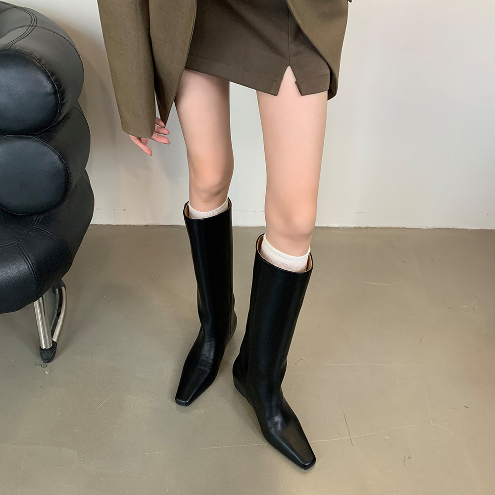Fashion retro boots pointed straight thigh boots for women