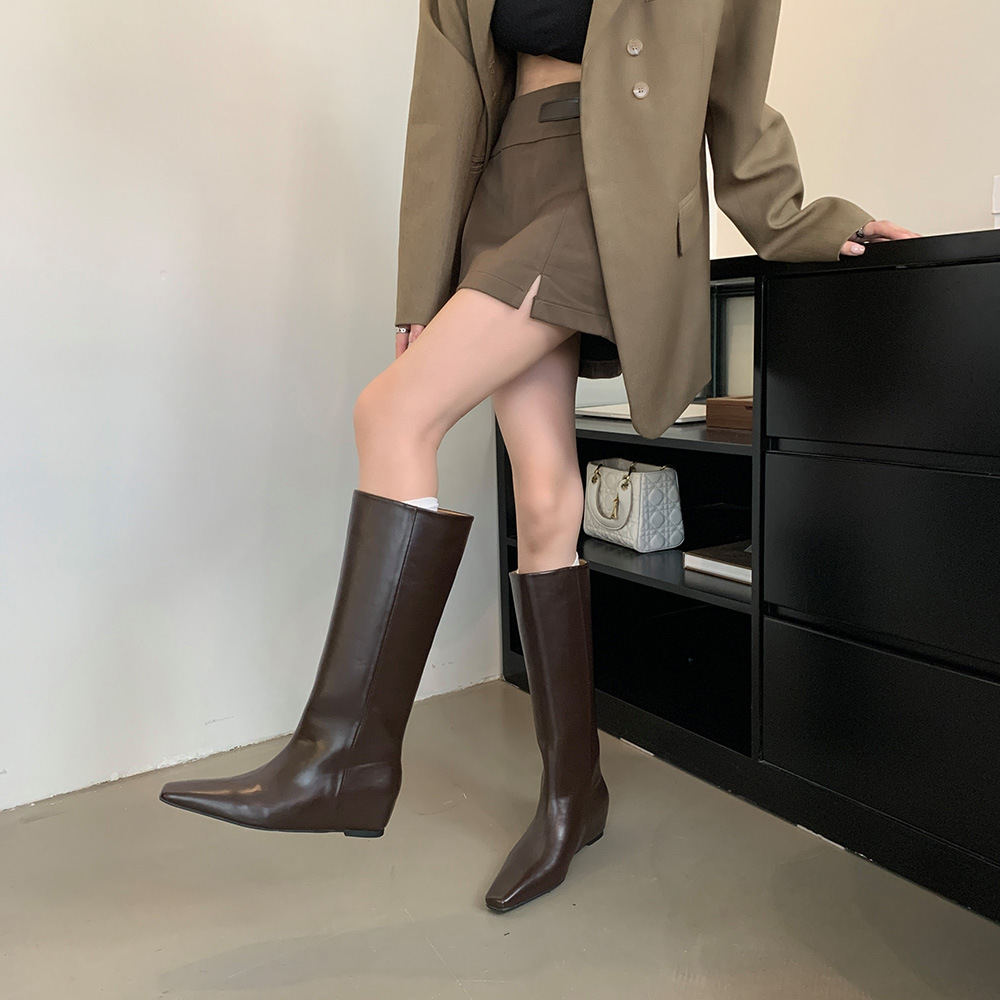 Fashion retro boots pointed straight thigh boots for women