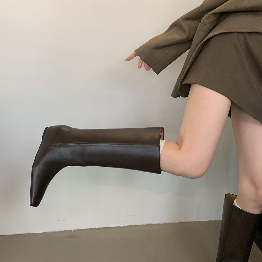 Fashion retro boots pointed straight thigh boots for women