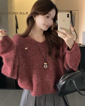 Korean style lazy V-neck Casual simple sweater for women