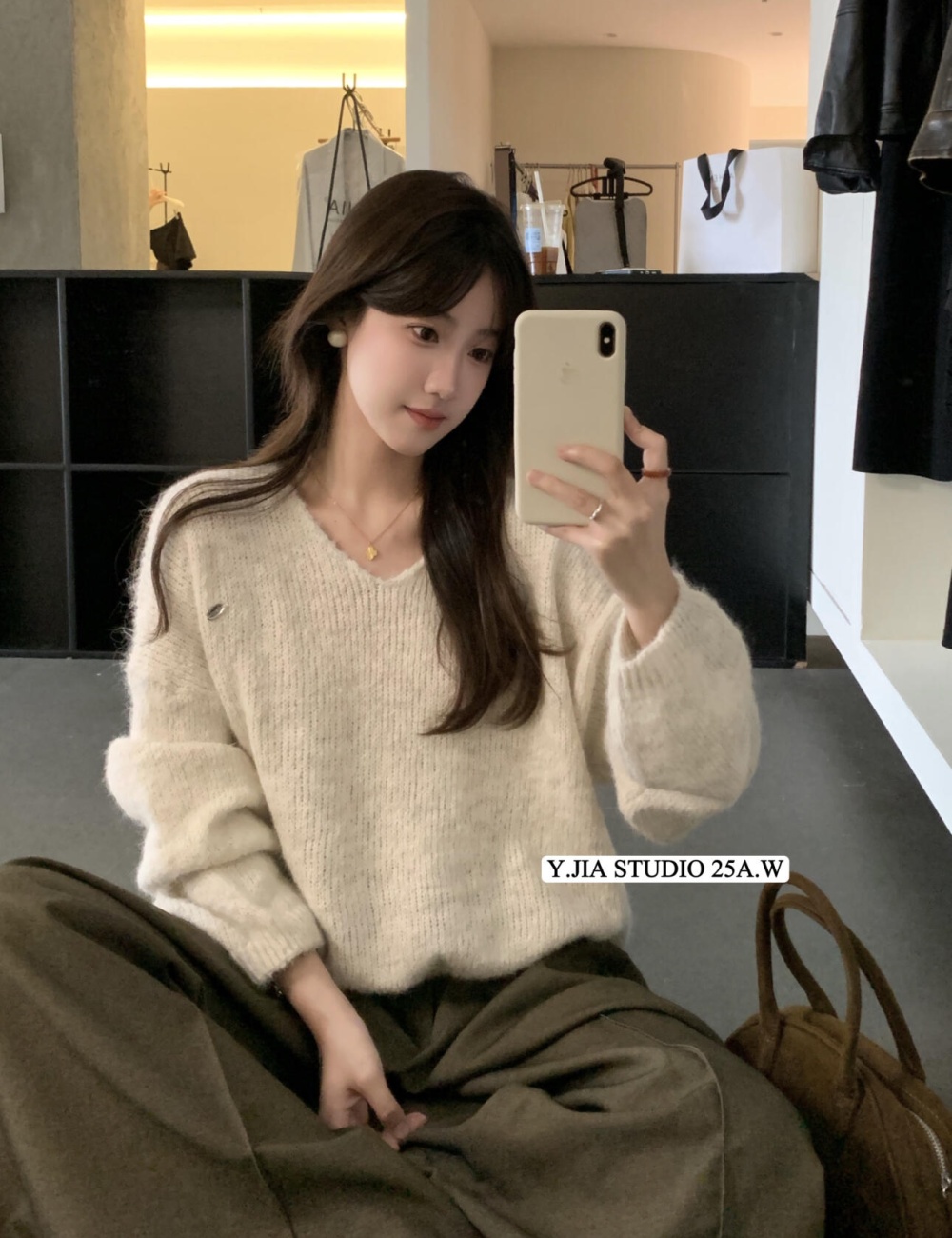 Korean style lazy V-neck Casual simple sweater for women