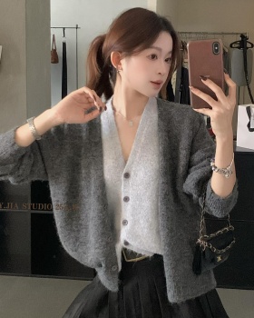 Mixed colors simple cardigan V-neck sweater for women