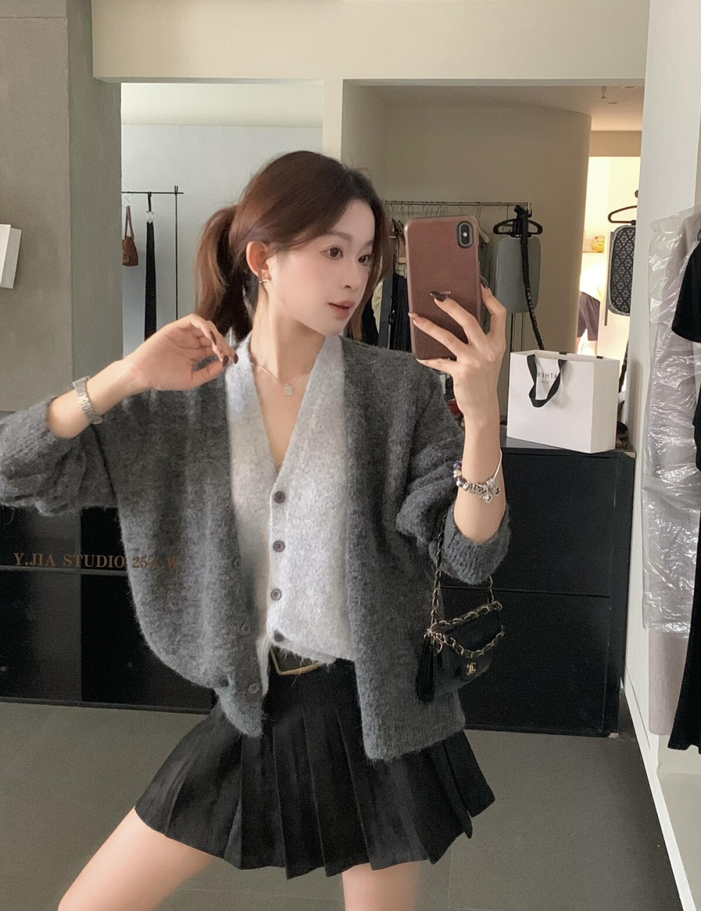Mixed colors simple cardigan V-neck sweater for women