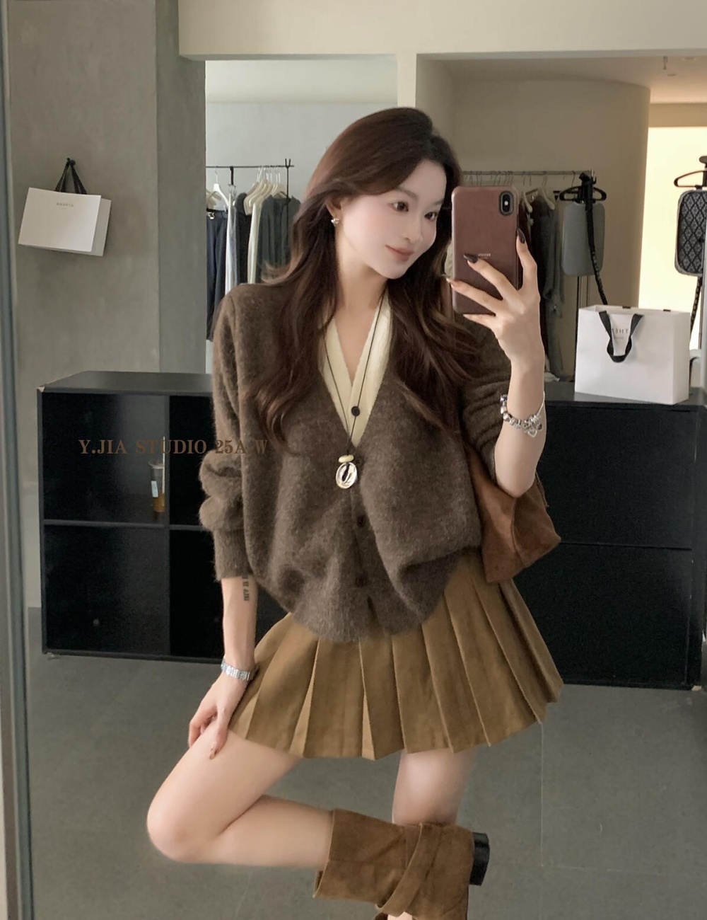 Mixed colors simple cardigan V-neck sweater for women