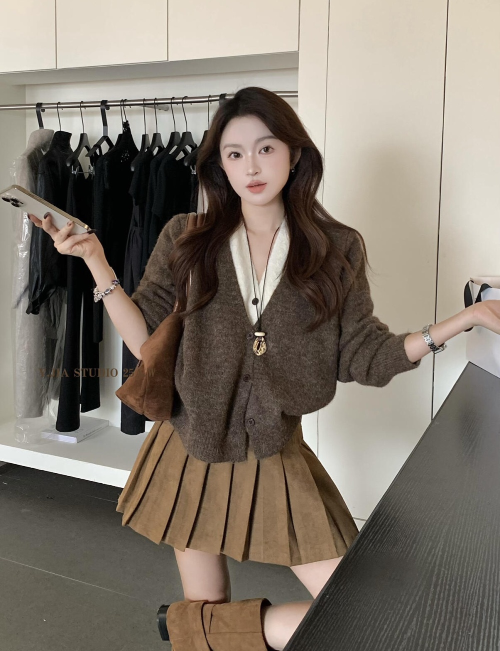 Mixed colors simple cardigan V-neck sweater for women
