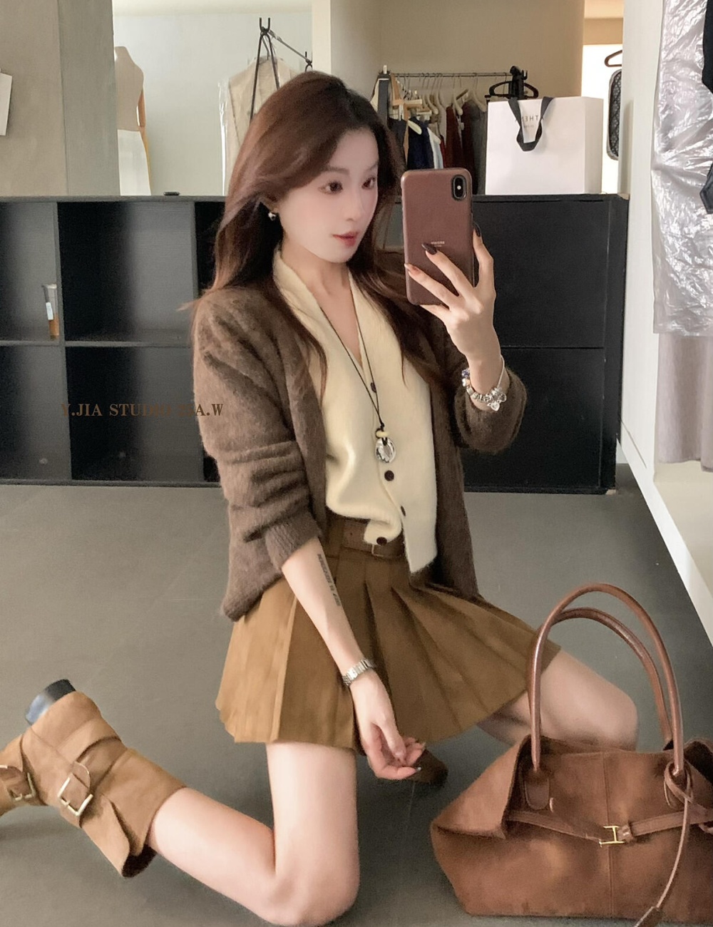 Mixed colors simple cardigan V-neck sweater for women