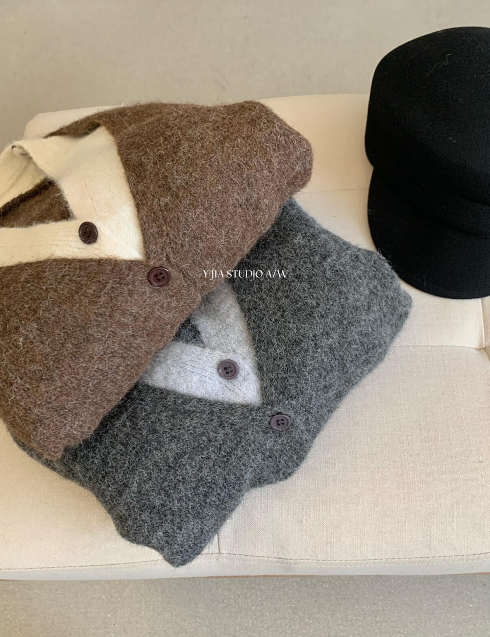 Mixed colors simple cardigan V-neck sweater for women