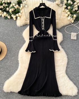 Lapel autumn and winter slim knitted dress