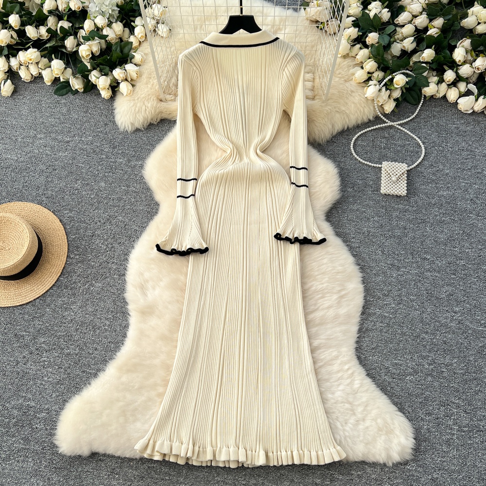 Lapel autumn and winter slim knitted dress