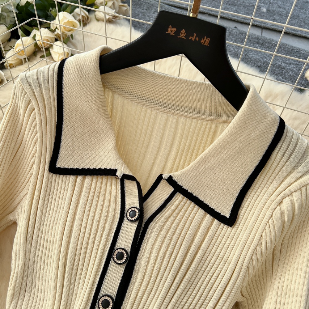 Lapel autumn and winter slim knitted dress
