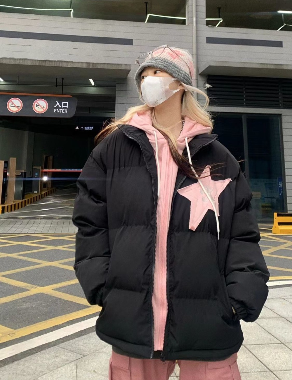 Casual loose bread clothing Pseudo-two cotton coat for women
