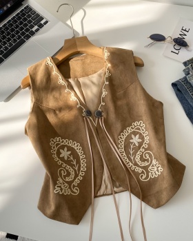 Frenum retro cardigan embroidery waistcoat for women
