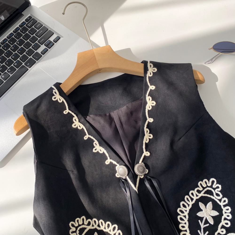 Frenum retro cardigan embroidery waistcoat for women