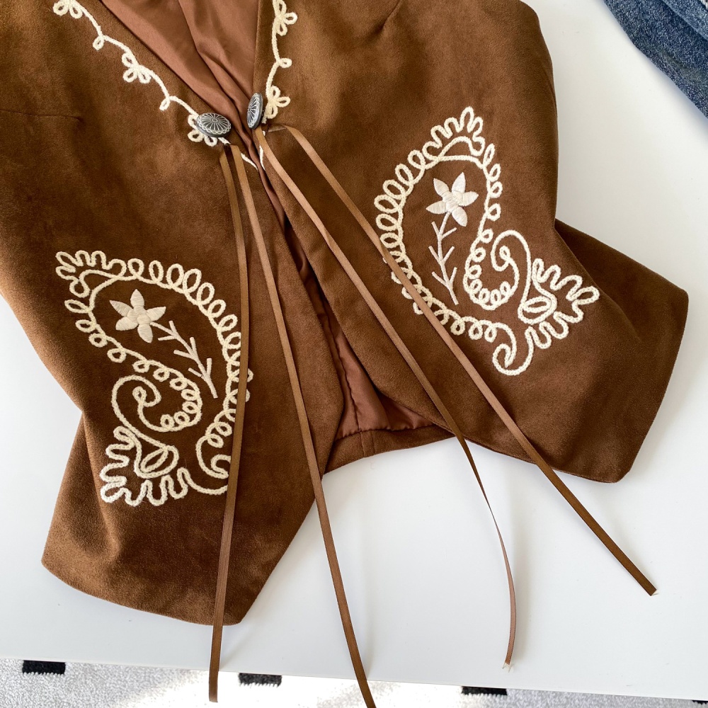 Frenum retro cardigan embroidery waistcoat for women
