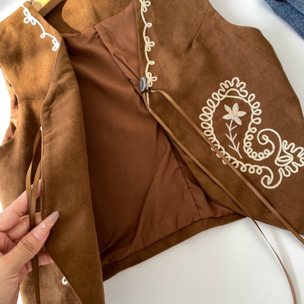 Frenum retro cardigan embroidery waistcoat for women