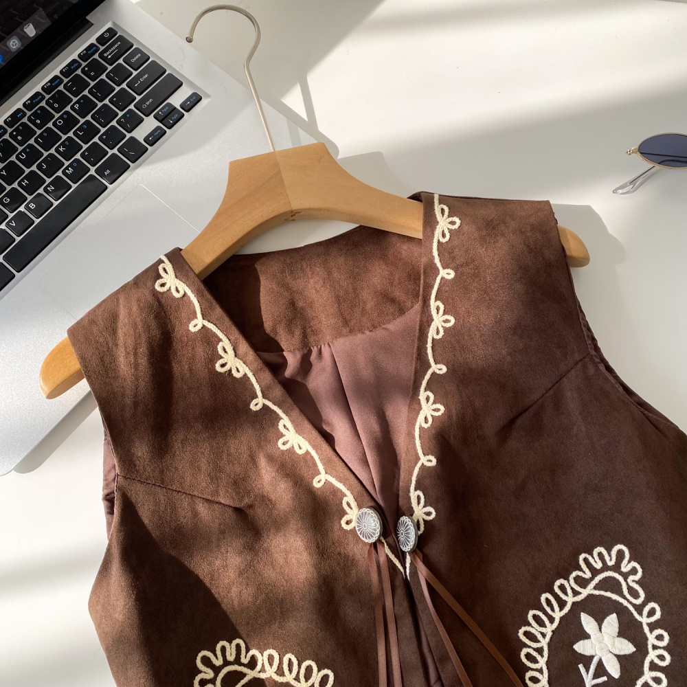Frenum retro cardigan embroidery waistcoat for women