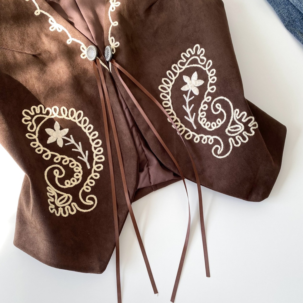 Frenum retro cardigan embroidery waistcoat for women