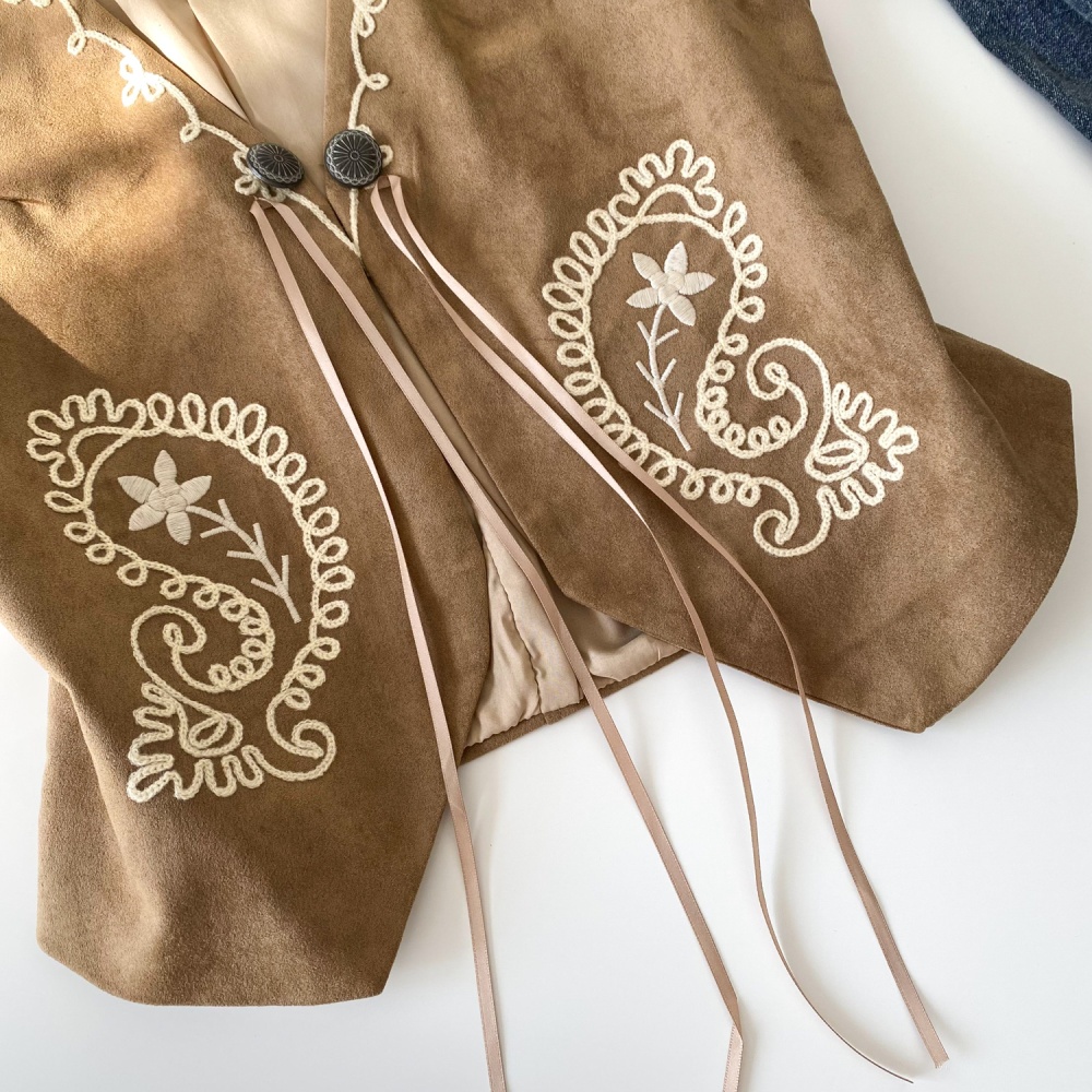 Frenum retro cardigan embroidery waistcoat for women