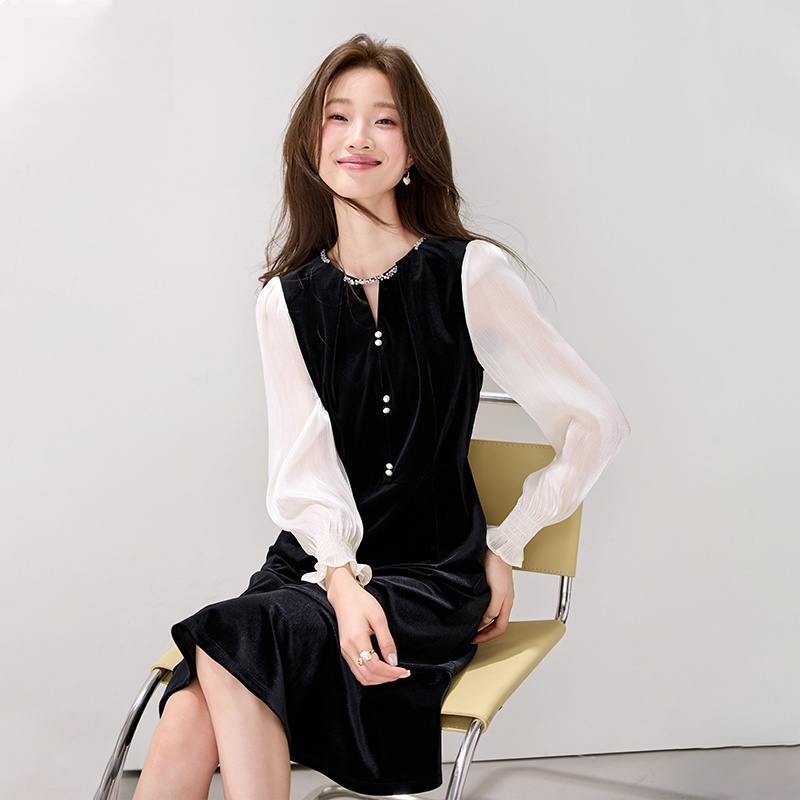 Mermaid Pseudo-two Hepburn style dress for women