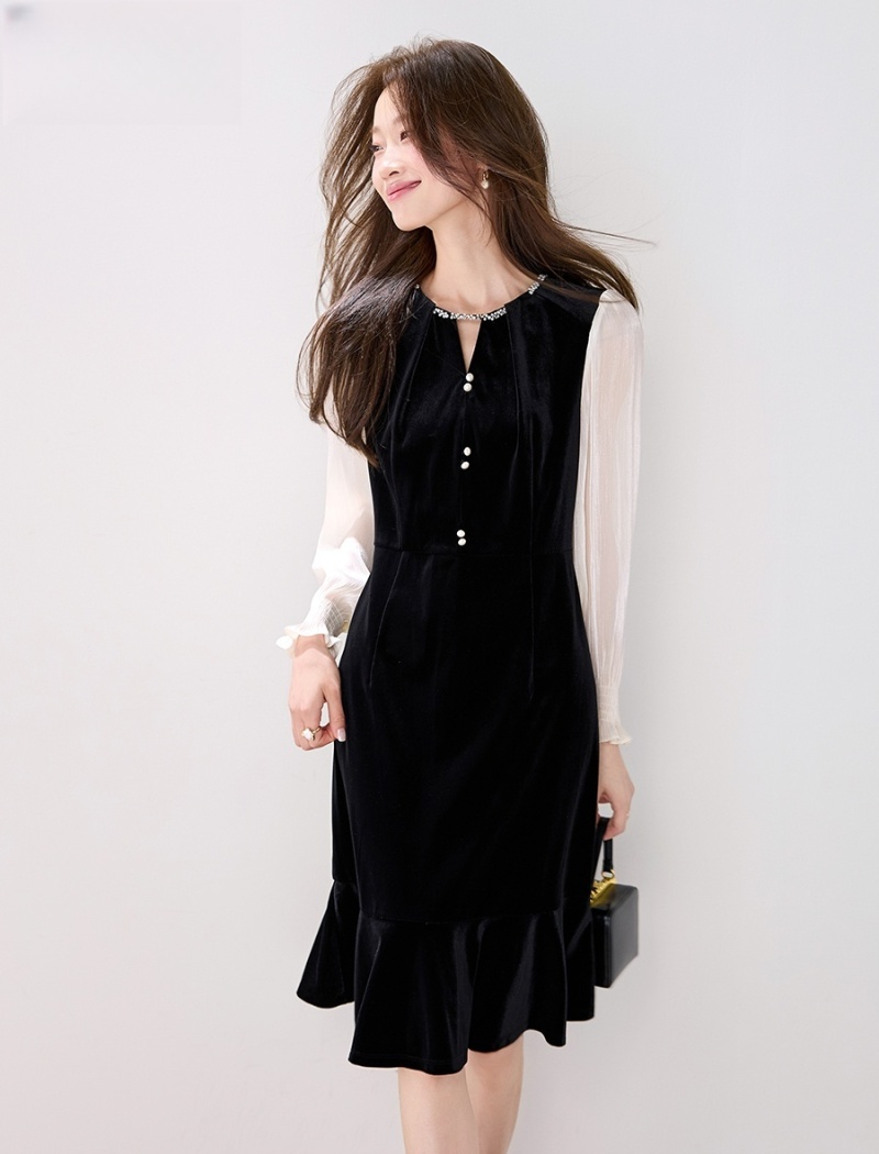 Mermaid Pseudo-two Hepburn style dress for women