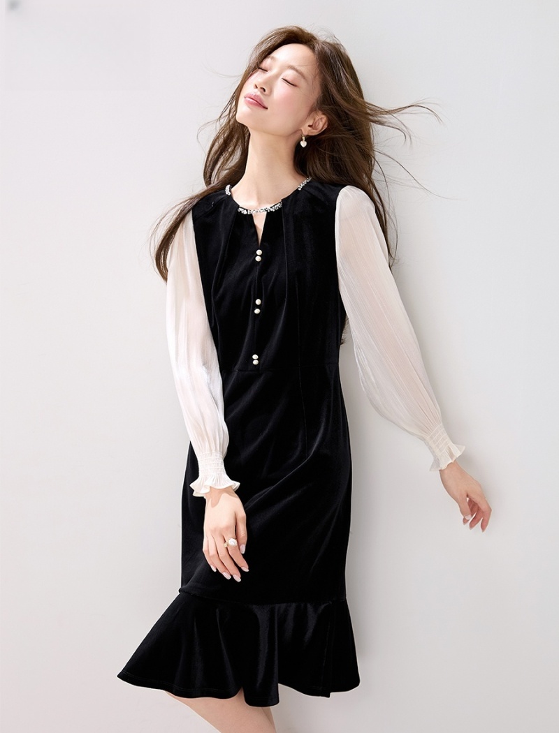 Mermaid Pseudo-two Hepburn style dress for women