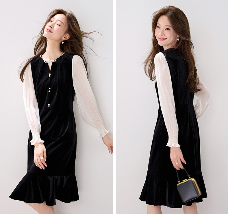 Mermaid Pseudo-two Hepburn style dress for women