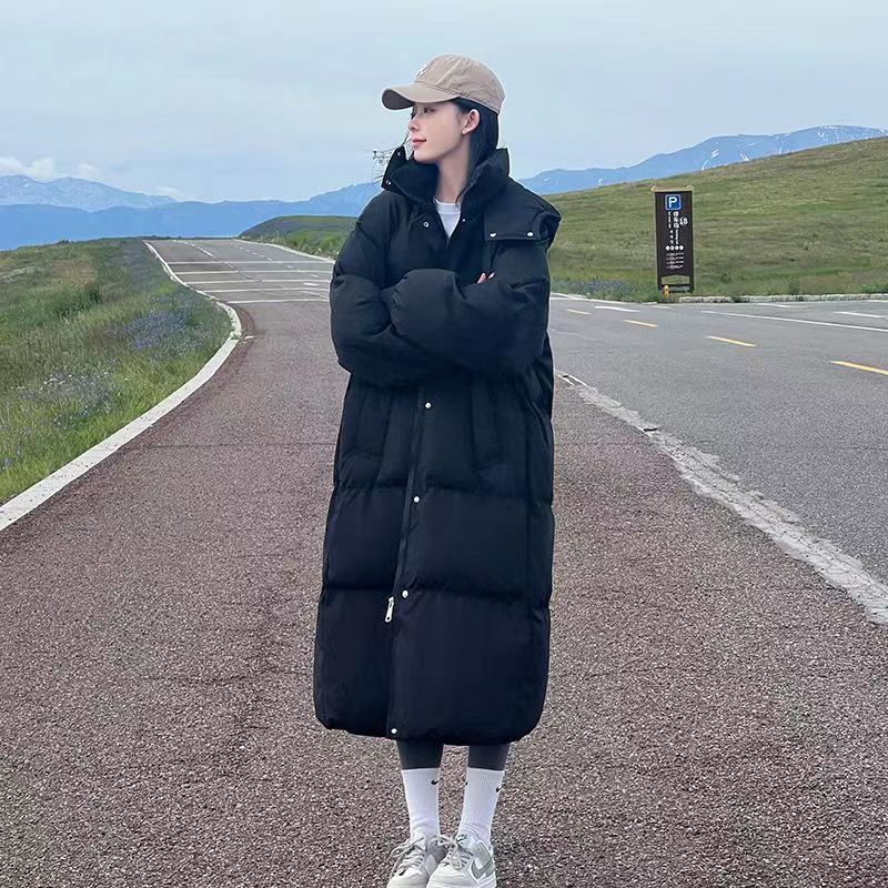 Loose exceed knee coat down thick cotton coat for women