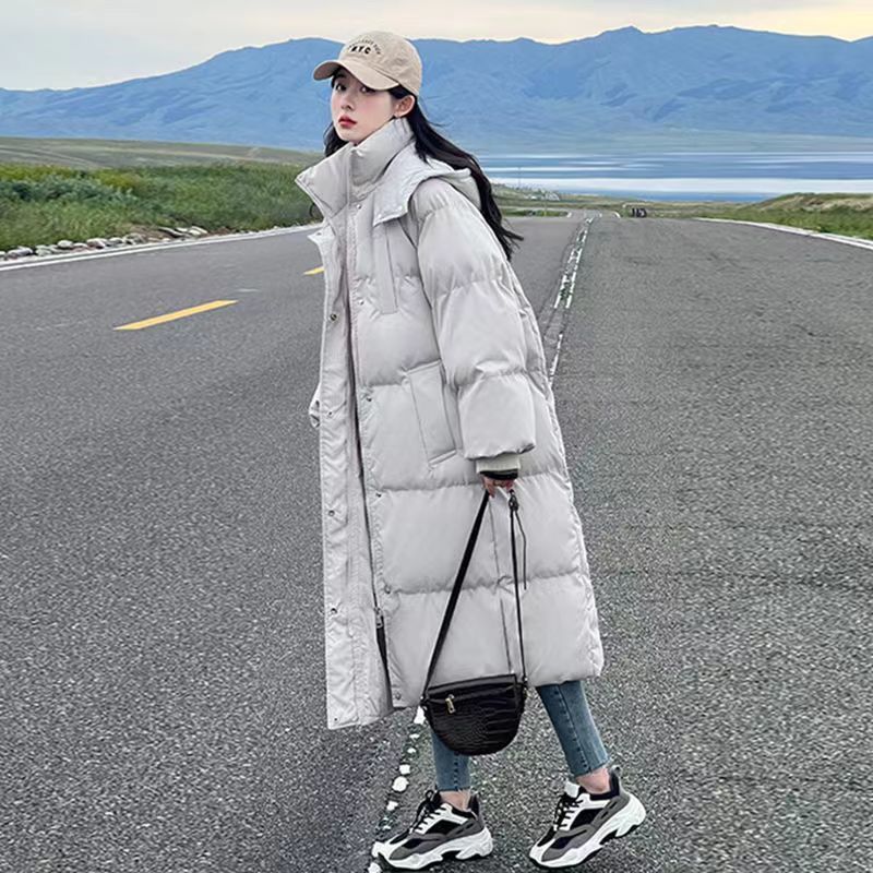 Loose exceed knee coat down thick cotton coat for women